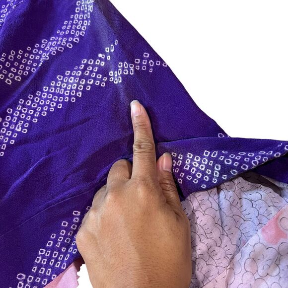 Japanese Kimono Yukata Robe Floral Womens One Size Purple Pink Asian Wide Sleeve - Picture 10 of 12